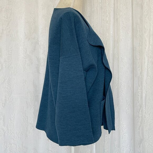 Eileen Fisher Women's Cardigan XL Wool Blue Open Front Boxy 3/4 Sleeve *FLAWS* - Picture 3 of 9